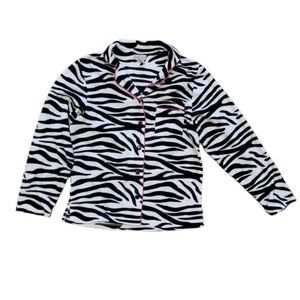 Coastal Club Fleece Zebra Pring Pajama Button Up Top Size Medium